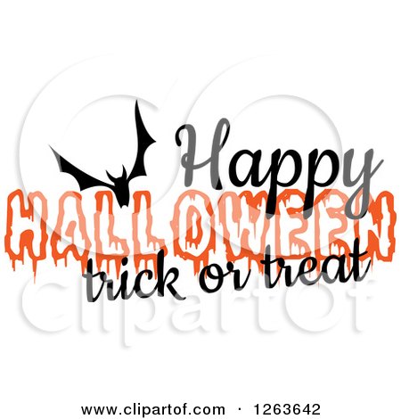 Clipart of a Bat with Happy Halloween Trick or Treat Text - Royalty Free Vector Illustration by Vector Tradition SM