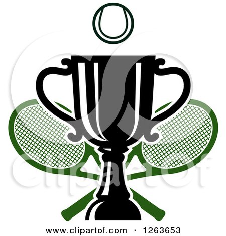 Clipart of a Tennis Ball over a Trophy Cup with Crossed Rackets - Royalty Free Vector Illustration by Vector Tradition SM