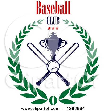 Clipart of a Trophy Cup with Crossed Bats a Baseball and Stars in a Laurel Wreath Under Text - Royalty Free Vector Illustration by Vector Tradition SM