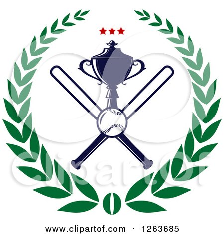Clipart of a Trophy Cup with Crossed Bats a Baseball and Stars in a Laurel Wreath - Royalty Free Vector Illustration by Vector Tradition SM