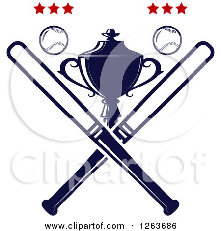 Clipart of a Trophy Cup with Crossed Bats Baseballs and Stars - Royalty Free Vector Illustration by Vector Tradition SM