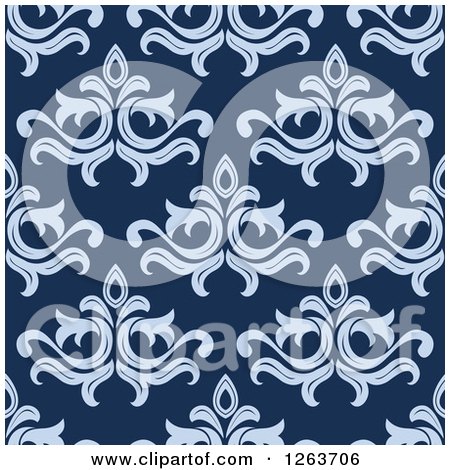 Clipart of a Seamless Pattern Background of Vintage Blue Floral Damask - Royalty Free Vector Illustration by Vector Tradition SM