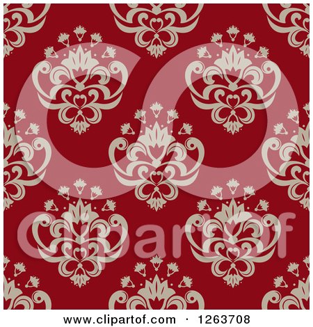 Clipart of a Seamless Pattern Background of Vintage Floral Damask on Red - Royalty Free Vector Illustration by Vector Tradition SM