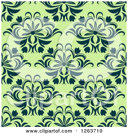 Clipart of a Seamless Pattern Background of Vintage Floral Damask on Green - Royalty Free Vector Illustration by Vector Tradition SM