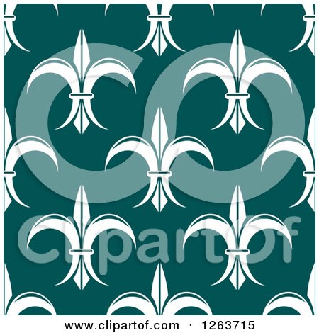 Clipart of a Seamless Pattern Background of White Fleur De Lis on Teal - Royalty Free Vector Illustration by Vector Tradition SM