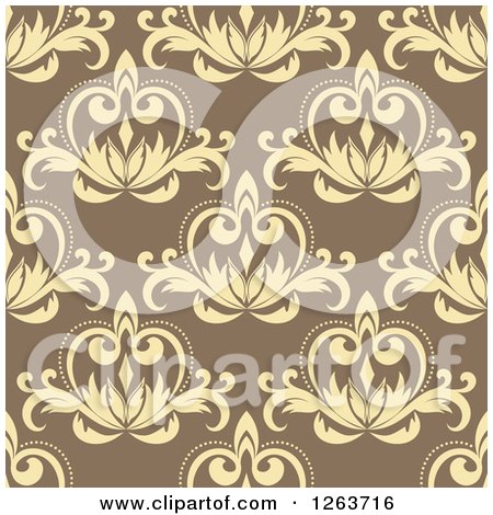 Clipart of a Seamless Pattern Background of Yellow Floral Hearts on Brown - Royalty Free Vector Illustration by Vector Tradition SM