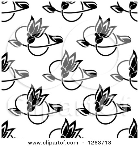 Clipart of a Seamless Pattern Background of Vintage Tan Black and White Floral - Royalty Free Vector Illustration by Vector Tradition SM