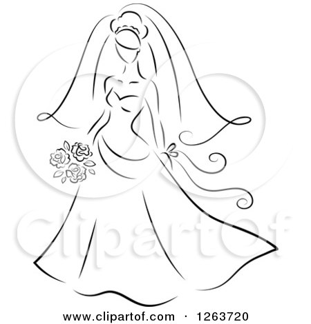 Clipart of a Black and White Sketched Bride - Royalty Free Vector Illustration by Vector Tradition SM
