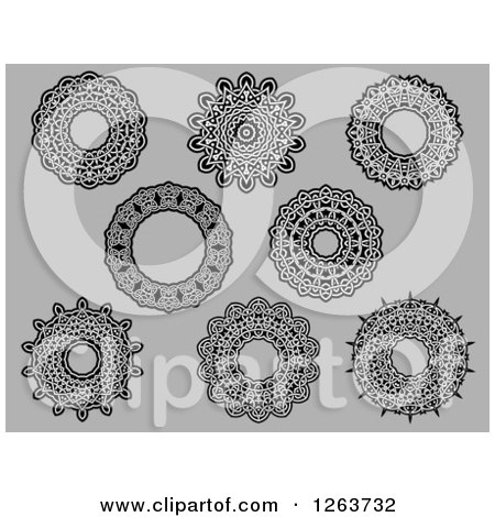 Clipart of Medieval Lace Circle Designs on Gray - Royalty Free Vector Illustration by Vector Tradition SM