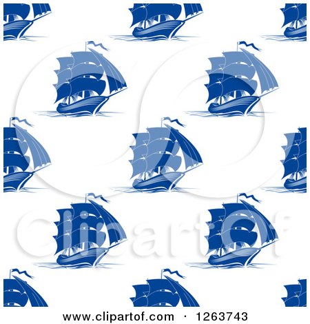 Clipart of a Seamless Pattern Background of Blue Ships - Royalty Free Vector Illustration by Vector Tradition SM