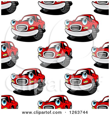 Clipart of a Seamless Pattern Background of Red Car Characters - Royalty Free Vector Illustration by Vector Tradition SM