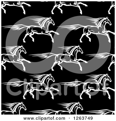 Clipart of a Seamless Pattern Background of Black and White Running Horses - Royalty Free Vector Illustration by Vector Tradition SM