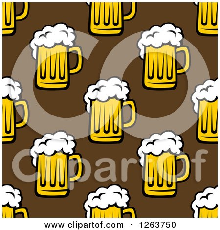 Clipart of a Seamless Pattern Background of Beer Mugs on Brown - Royalty Free Vector Illustration by Vector Tradition SM