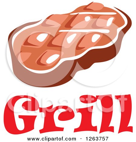 Clipart of a Steak and Grill Text - Royalty Free Vector Illustration by Vector Tradition SM