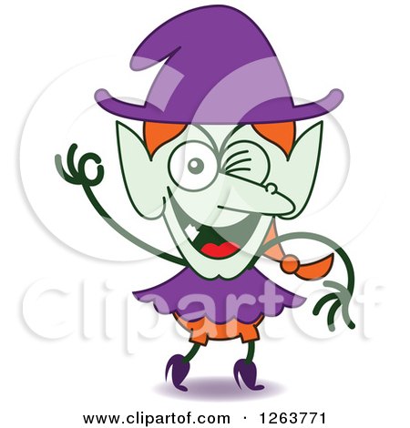 Clipart of a Halloween Witch Winking - Royalty Free Vector Illustration by Zooco