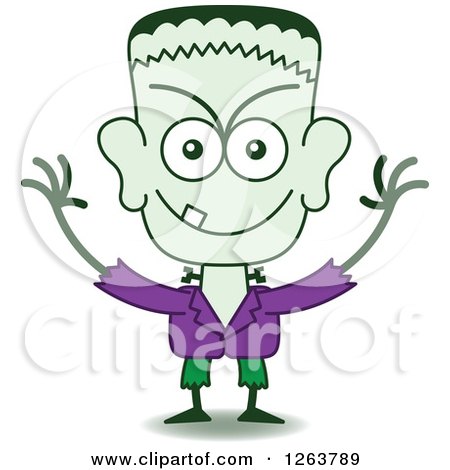 Clipart of a Halloween Frankenstein Being Mischievous - Royalty Free Vector Illustration by Zooco