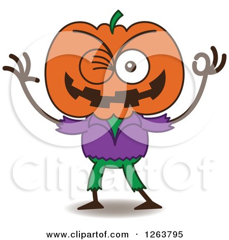 Clipart of a Halloween Jackolantern Scarecrow Winking - Royalty Free Vector Illustration by Zooco