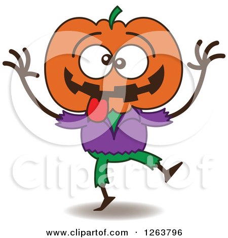 Clipart of a Halloween Jackolantern Scarecrow Being Silly - Royalty Free Vector Illustration by Zooco
