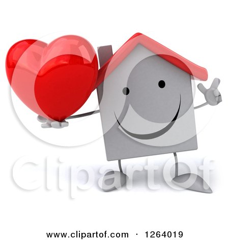Clipart of a 3d White House Character Holding a Heart - Royalty Free Illustration by Julos