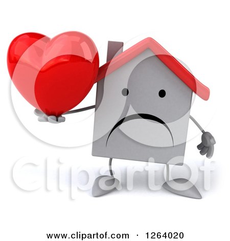 Clipart of a 3d Unhappy White House Character Holding a Heart - Royalty Free Illustration by Julos