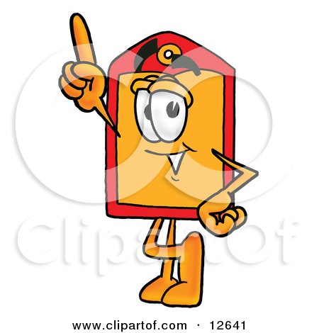 Clipart Picture of a Price Tag Mascot Cartoon Character Pointing Upwards by Mascot Junction