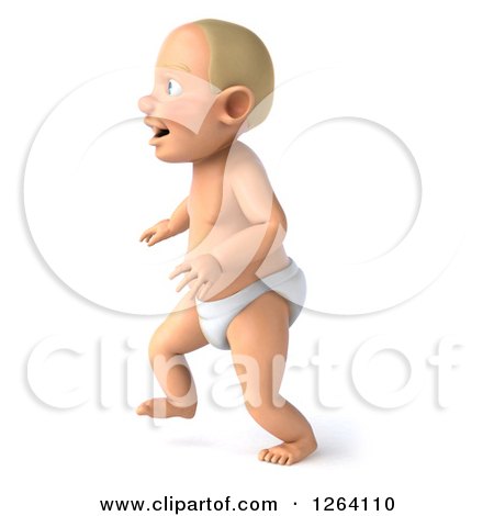 Clipart of a 3d White Baby Boy Walking - Royalty Free Vector Illustration by Julos