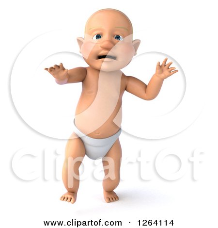 Clipart of a 3d White Baby Boy Walking - Royalty Free Vector Illustration by Julos