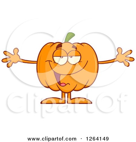Clipart of a Happy Pumpkin Character with Open Arms - Royalty Free Vector Illustration by Hit Toon