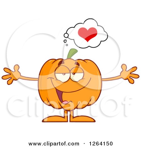 Clipart of a Happy Pumpkin Character with Open Arms and a Heart - Royalty Free Vector Illustration by Hit Toon