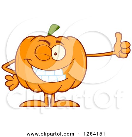 Clipart of a Happy Pumpkin Character Holding a Thumb up - Royalty Free Vector Illustration by Hit Toon