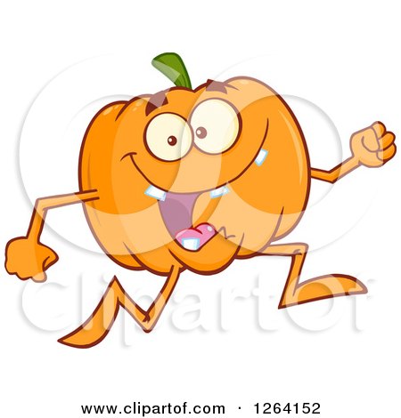 Clipart of a Happy Pumpkin Character Running - Royalty Free Vector Illustration by Hit Toon