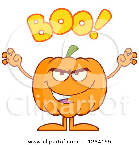 Clipart of a Scary Pumpkin Character with Boo Text - Royalty Free Vector Illustration by Hit Toon