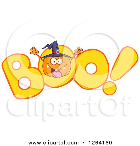 Clipart of a Witch Pumpkin Character Scaring in BOO - Royalty Free Vector Illustration by Hit Toon