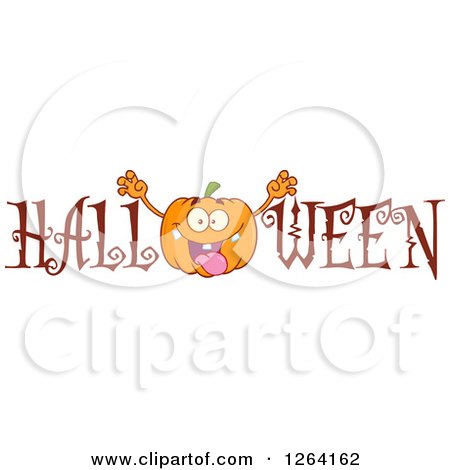 Clipart of a Scaring Pumpkin Character in Halloween Text - Royalty Free Vector Illustration by Hit Toon