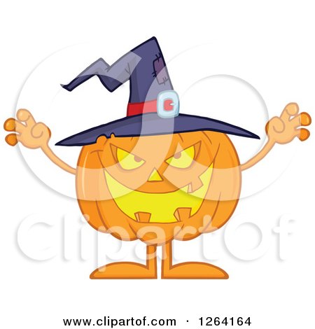 Clipart of a Jackolantern Halloween Witch Pumpkin Scaring - Royalty Free Vector Illustration by Hit Toon
