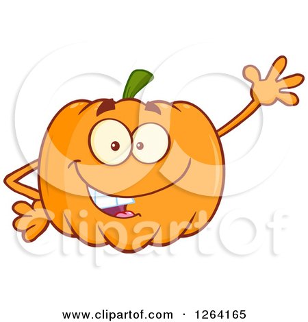 Clipart of a Waving Pumpkin Character - Royalty Free Vector Illustration by Hit Toon
