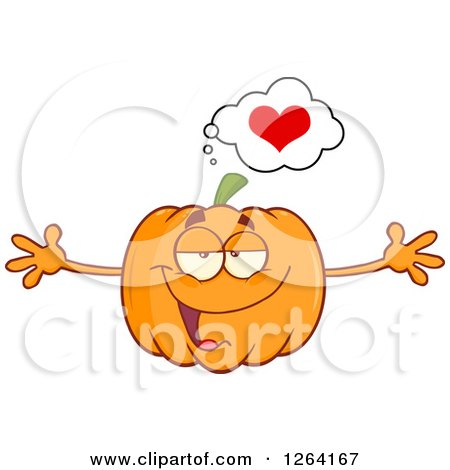 Clipart of a Happy Pumpkin Character with Open Arms and a Heart - Royalty Free Vector Illustration by Hit Toon
