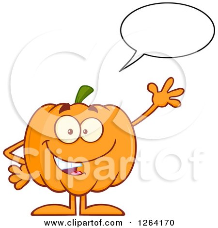 Clipart of a Waving and Talking Pumpkin Character - Royalty Free Vector Illustration by Hit Toon