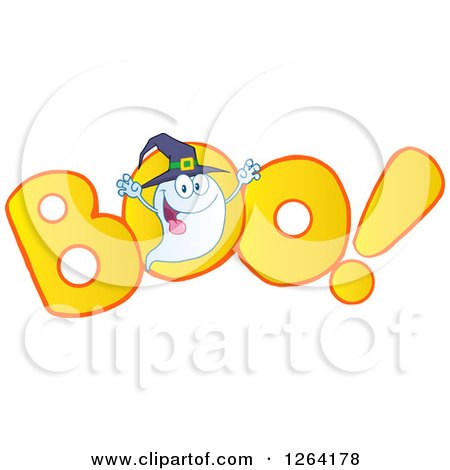Clipart of a Witch Ghost over Boo Text - Royalty Free Vector Illustration by Hit Toon