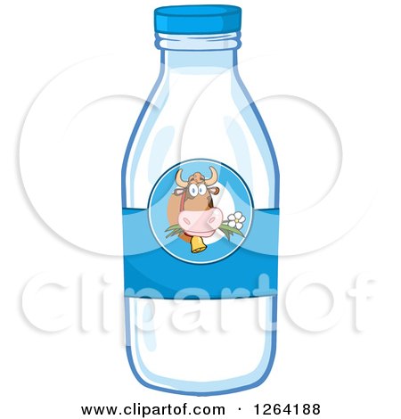 Clipart of a Cow Label on a Milk Bottle - Royalty Free Vector Illustration by Hit Toon