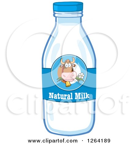 Clipart of a Cow Label on a Natural Milk Bottle - Royalty Free Vector Illustration by Hit Toon