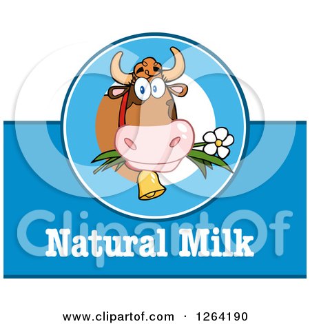 Clipart of a Blue and White Cow Natural Milk Label - Royalty Free Vector Illustration by Hit Toon