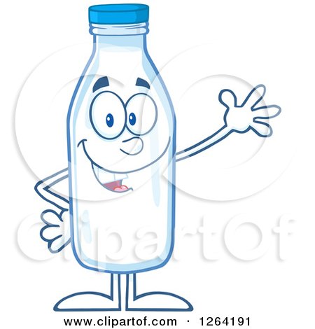 Clipart of a Waving Milk Bottle Character - Royalty Free Vector Illustration by Hit Toon