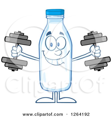 Clipart of a Milk Bottle Character Working out with Dumbbells - Royalty Free Vector Illustration by Hit Toon