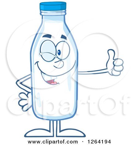 Clipart of a Milk Bottle Character Winking and Giving a Thumb up - Royalty Free Vector Illustration by Hit Toon