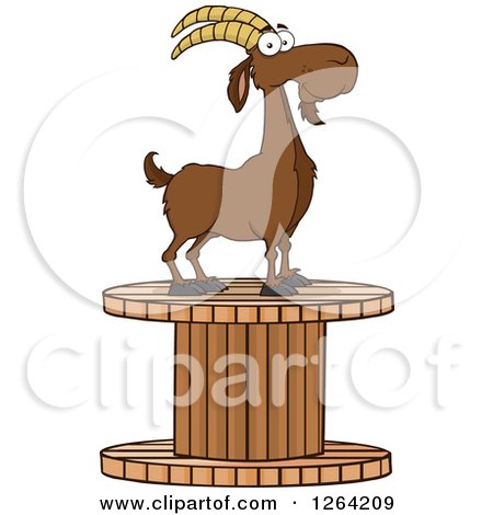 Clipart of a Red Male Boer Goat Buck on a Giant Spool - Royalty Free Vector Illustration by Hit Toon