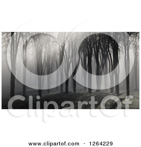 Clipart of a Spooky 3d Landscape of Fog in the Woods - Royalty Free Illustration by KJ Pargeter