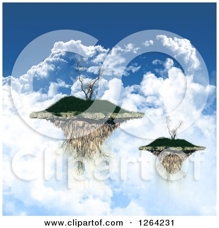 Clipart of 3d Floating Islands with Trees and Clouds - Royalty Free Illustration by KJ Pargeter