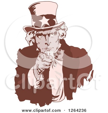 Clipart of a Sepia Uncle Sam Pointing Outwards - Royalty Free Vector Illustration by Dennis Holmes Designs