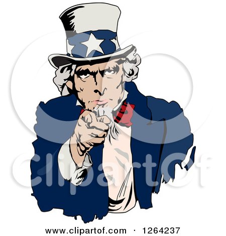Clipart of Uncle Sam Pointing Outwards - Royalty Free Vector Illustration by Dennis Holmes Designs